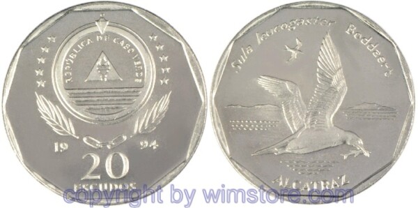 Cape Verde, 20 Escudos 1994, Weissbauchtölpel, KM 30, Eisen-Ni galvanisiert