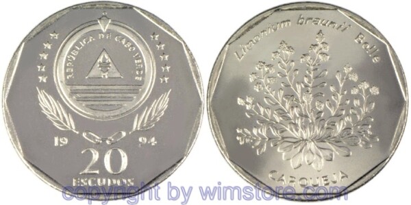 Cape Verde, 20 Escudos 1994, Strandflieder, KM 33, Eisen-Ni galvanisiert