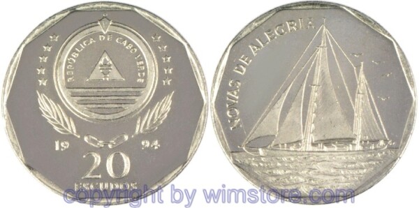 Cape Verde, 20 Escudos 1994, Novas de Alegria, KM 42, Eisen-Ni galvanisiert