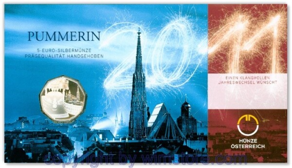 2. Republik, 5 Euro 2011, Pummerin, KM 3195, Silber, handgehoben, Blister