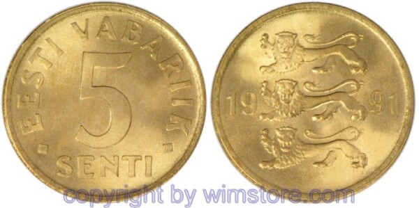Estland, 5 Senti 1991 - 1995, KM 21, Alu/Bro