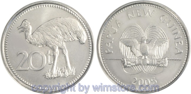 Papua Neu Guinea, 20 Toea 2004 -, KM 5a, Stahl vernickelt