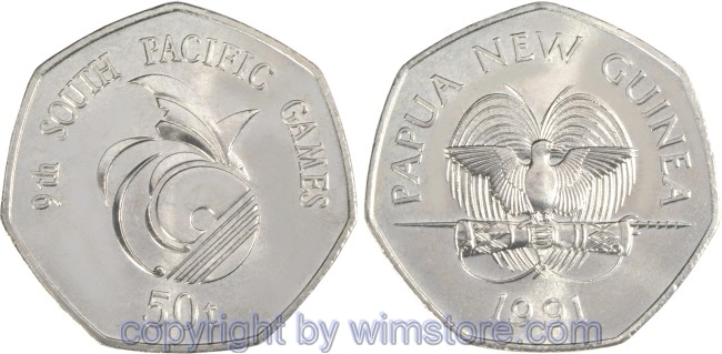 Papua Neu Guinea, 50 Toea 1991, 9th South Pacific Games, KM 31, Ku/Ni, st
