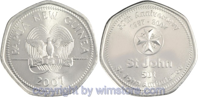 Papua Neu Guinea, 50 Toea 2007, St. John´s, KM 53, Stahl vernickelt, st