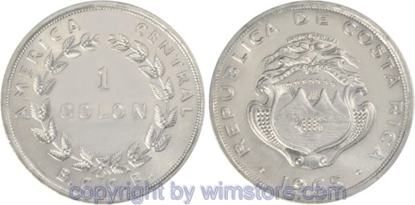Costa Rica, 1 Colon 1965 - 1978, KM 186.2, Ku/Ni