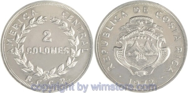 Costa Rica, 2 Colones 1968 - 1978, KM 187.2, Ku/Ni