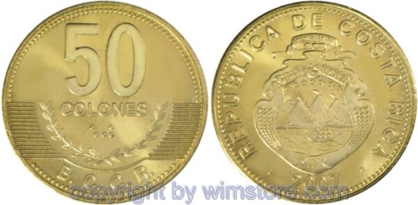 Costa Rica, 50 Colones 2006, 2007, 2008, KM 231.1b, Messing