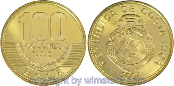 Costa Rica, 100 Colones 2006, 2007, KM 240a, Messing