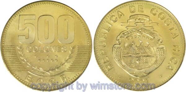 Costa Rica, 500 Colones 2006, 2007, KM 239.1a, Stahl - Messing plattiert