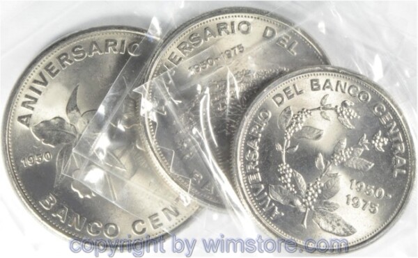 Costa Rica Lot: 5, 10 und 20 Colones 1975, 25 Jahre Nationalbank, st
