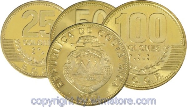 s5220 Costa Rica Lot: 25, 50 und 100 Colones, div. Erhaltungen.