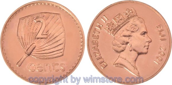Fiji Inseln, 2 Cents 1990 - 2005, KM50a, Zink verkupfert