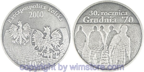 Polen, 10 Zlotych 2000, Aufstand der Werftarbeiter, Y 404, Silber, mattiert, mit Kapsel
