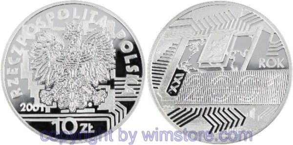 Polen, 10 Zlotych 2001, Christliche Jahrtausendwende 2. Ausgabe, Y 406, Silber, PP, mit Kapsel