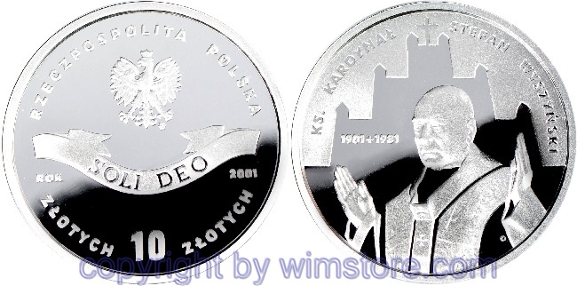 Polen, 10 Zlotych 2001, 100. Geburtstag von Kardinal Stefan Wyszynski, Y 419, Silber, PP, mit Kapsel