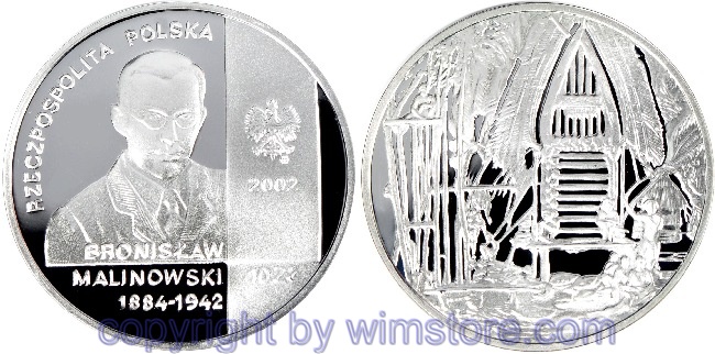 Polen, 10 Zlotych 2002, Polnische Entdeckungsreisende - Ethnologe Bronislaw Malinowski, Y 432, Silber, PP, mit Kapsel