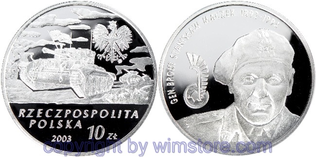 Polen, 10 Zlotych 2003, Kommandeure der polnischen Widerstandsbewegung - General Maczek, Y 468, Silber, PP, mit Kapsel