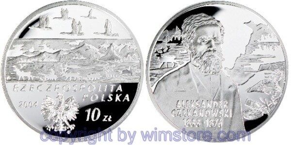 Polen, 10 Zlotych 2004, Polnische Entdeckungsreisende - Aleksander Czekanowski, Y 506, Silber, PP, mit Kapsel