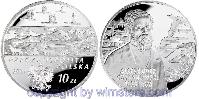 Polen, 10 Zlotych 2004, Polnische Entdeckungsreisende - Aleksander Czekanowski, Y 506, Silber, PP, mit Kapsel