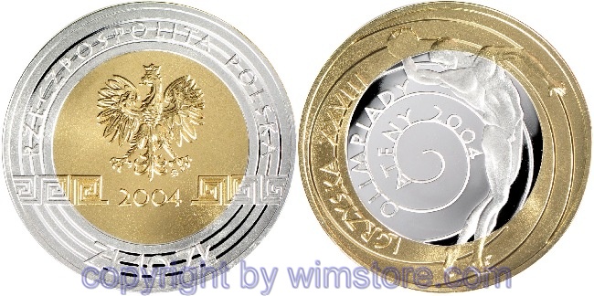 Polen, 10 Zlotych 2004, XXVIII. Sommer Olympiade 2004 in Athen - Discuswerfer, Y 518, Silber, PP, mit Kapsel