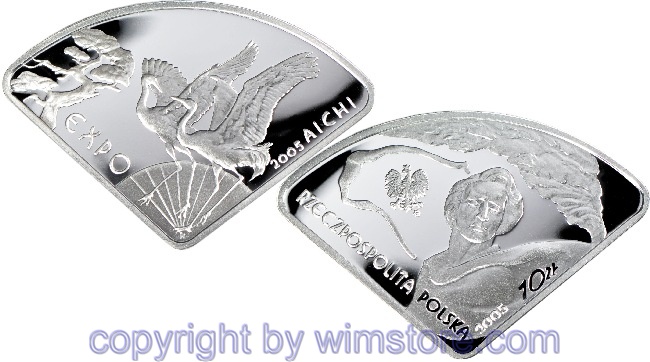 Polen, 10 Zlotych 2005, Weltausstellung 2005 in Aichi - 2 Kraniche, Y 523, Silber, PP, mit Kapsel