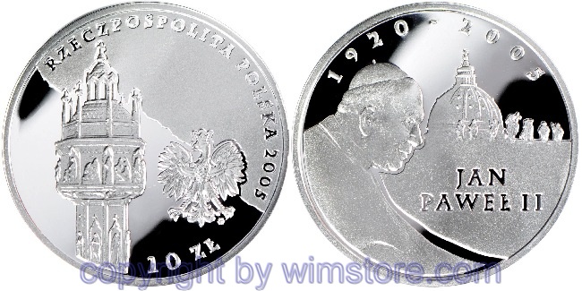 Polen, 10 Zlotych 2005, Zum Tode von Papst Johannes Paul II - Jan PaweŁ II., Y 539, Silber, PP, mit Kapsel