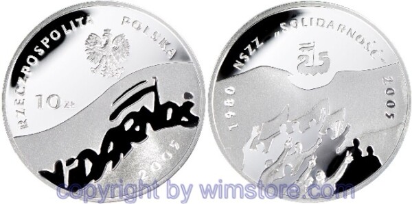 Polen, 10 Zlotych 2005, 25 Jahre Gewerkschaft Solidarność, Y xxx, Silber, PP, mit Kapsel
