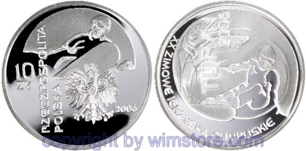 Polen, 10 Zlotych 2006, XX. Winter Olympiade 2006 in Turin, Y 555, Silber, PP, mit Kapsel