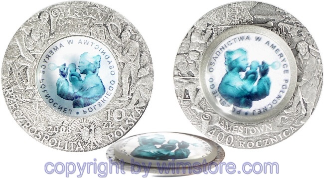 Polen, 10 Zlotych 2008, 400 Jahre Polnische Siedler in Nordamerika, Y 658, Silber, PP, mit Kapsel