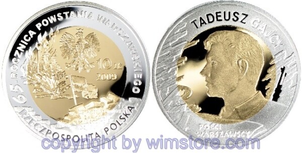 s5411 Polen, 10 Zlotych 2009, 65. Jahrestag des Warschauer Aufstandes - Gajcy, Y 688, Silber, PP, mit Kapsel