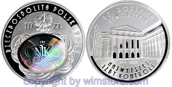 s5412 Polen, 10 Zlotych 2009, 90 Jahre Oberster Rechnungshof in Polen, Y 674, Silber, PP, mit Kapsel