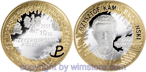 Polen, 10 Zlotych 2009, 65. Jahrestag des Warschauer Aufstandes - Baczyński, Y 689, Silber, PP, mit Kapsel