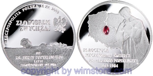 Polen, 10 Zlotych 2009, 25. Todestag von Jerzy Popiełuszko, Y 701, Silber, PP, mit Kapsel