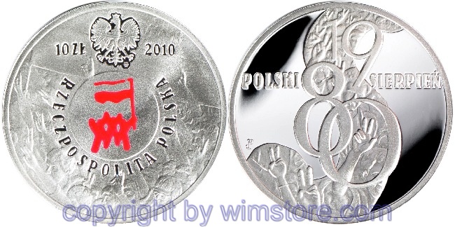 s5420 Polen, 10 Zlotych 2010, 30. Jahrestag der Auguststreiks in Polen, Y 738, Silber, PP, mit Kapsel