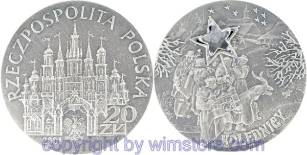 Polen, 20 Zlotych 2001, Polnische Feste im Jahreslauf - Sternsinger zu Weihnachten, Y 424, Silber, mattiert, mit Kapsel