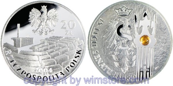 Polen, 20 Zlotych 2004, 15 Jahre Senat der Republik Polen, Y 504, Silber, PP, mit Kapsel