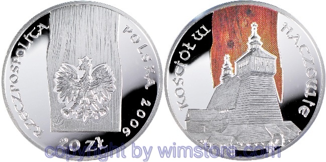 Polen, 20 Zlotych 2006, Kulturdenkmäler in Polen - Holzkirche in Haczóv, Y 584, Silber, PP, mit Kapsel