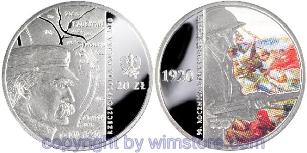 s5444 Polen, 20 Zlotych 2010, 90 Jahre des Wunders an der Weichsel - Schlachtszene, Y 736, Silber, PP, mit Kapsel