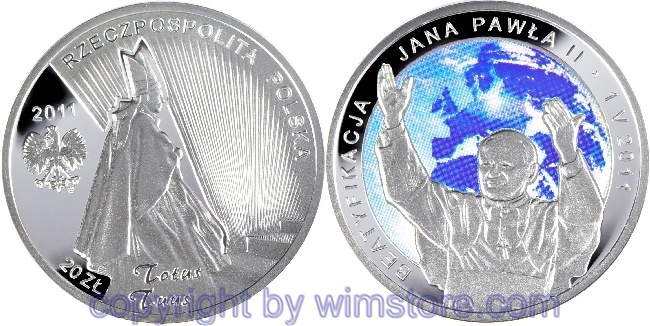 Polen, 20 Zlotych 2011, Seligsprechung von Papst Johannes Paul II., Y 773, Silber, PP, mit Kapsel