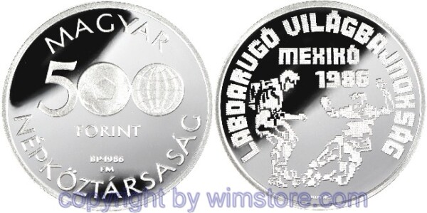 Ungarn, 500 Forint 1986, XIII. Fußball WM 1986 in Mexiko - Spielszene, KM 656, Silber