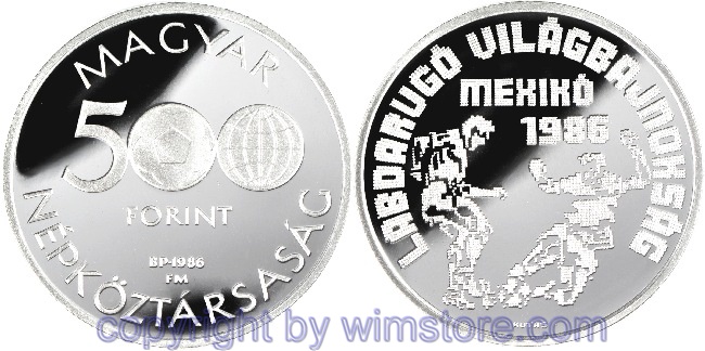 Ungarn, 500 Forint 1986, XIII. Fußball WM 1986 in Mexiko - Spielszene, KM 656, Silber