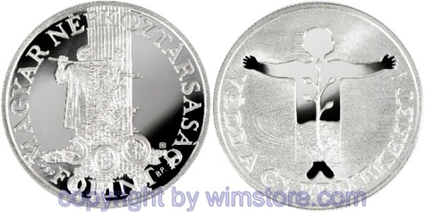 s5482 Ungarn, 500 Forint 1989, 70 Jahre Save the Children Fund - Kind mit Baum, KM 670, Silber