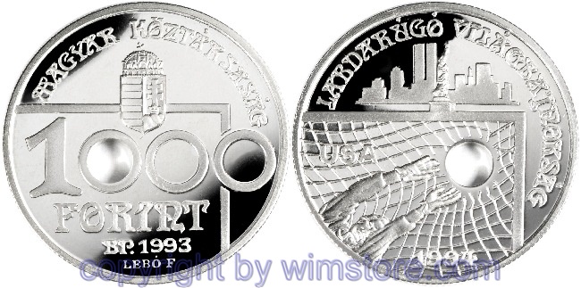 Ungarn, 1000 Forint 1993, XV. Fußball WM 1994 in den USA - Torwart, KM 706, Silber