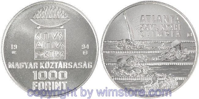Ungarn, 1000 Forint 1994, XXVI. Sommer Olympiade 1996 in Atlanta - Schwimmer, KM 712, Silber
