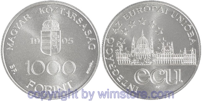 Ungarn, 1000 Forint 1995, Ungarn in Europa - Parlamentsgebäude in Budapest, KM 720, Silber