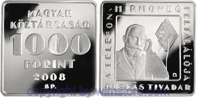 Ungarn, 1000 Forint 2008, Ungarische Erfindungen - 150 Jahre Telefonrundspruch, KM 809, Ku/Ni