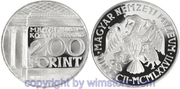 Ungarn, 200 Forint 1977, 175 Jahre Ungarisches Nationalmuseum, KM 613, Silber