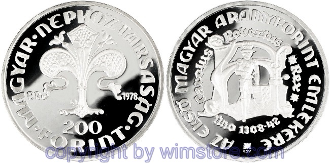 Ungarn, 200 Forint 1978, Goldguldenprägung unter König Karl I. Robert von Anjou - Anjoulilie, KM 614, Silber