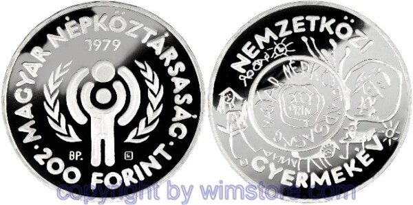 Ungarn, 200 Forint 1979, UN Internationales Jahr des Kindes - Kinderzeichnung, KM 615, Silber