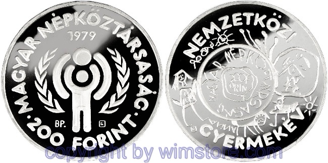 Ungarn, 200 Forint 1979, UN Internationales Jahr des Kindes - Kinderzeichnung, KM 615, Silber